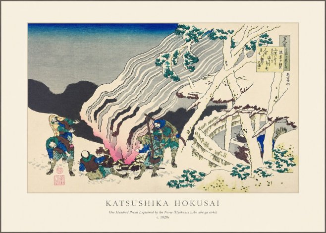 Katsushika Hokusai One Hundred Poems Explained by the Nurse (Hyakunin Isshu Uba Ga Etoki) No1 - Plakát