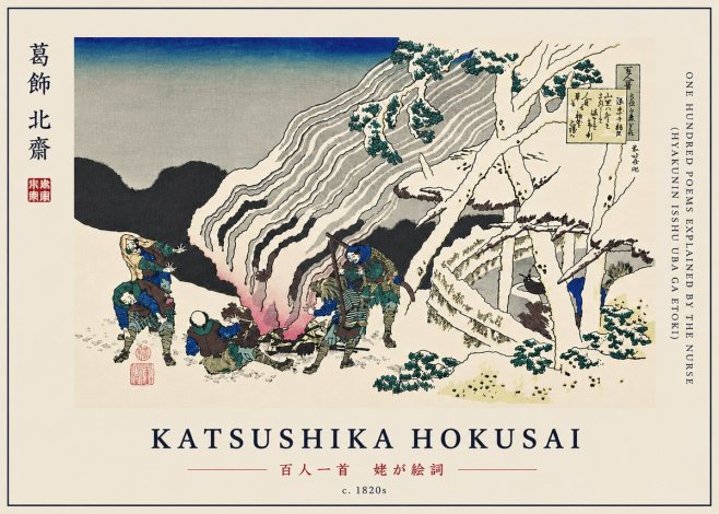Katsushika Hokusai One Hundred Poems Explained by the Nurse (Hyakunin Isshu Uba Ga Etoki) No7 - Plakát