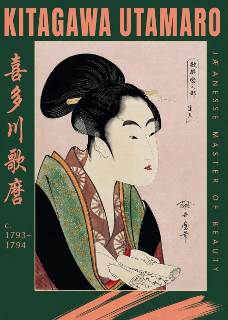 Kitagawa Utamaro Courtesan Reading a Scroll No2 - Plakát
