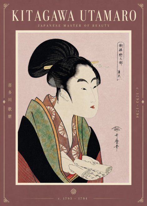 Kitagawa Utamaro Courtesan Reading a Scroll No5 - Plakát