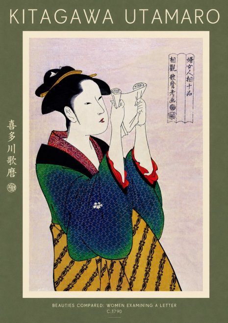 Kitagawa Utamaro Beauties Compared: Women Examining a Letter No4 - Plakát