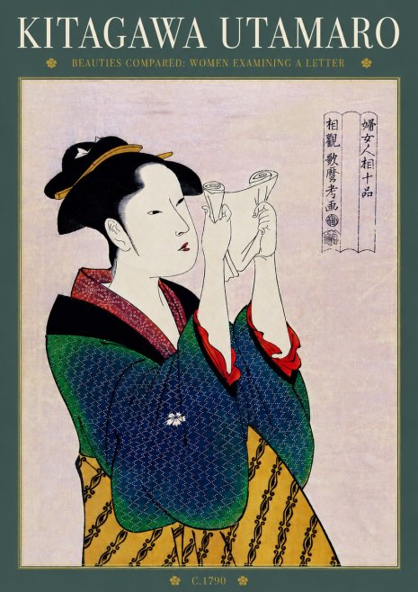 Kitagawa Utamaro Beauties Compared: Women Examining a Letter No6 - Plakát