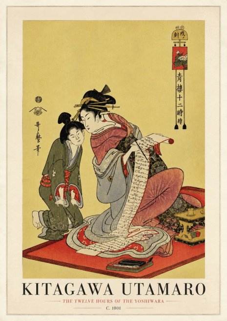 Kitagawa Utamaro The Twelve Hours of the Yoshiwara No3 - Plakát