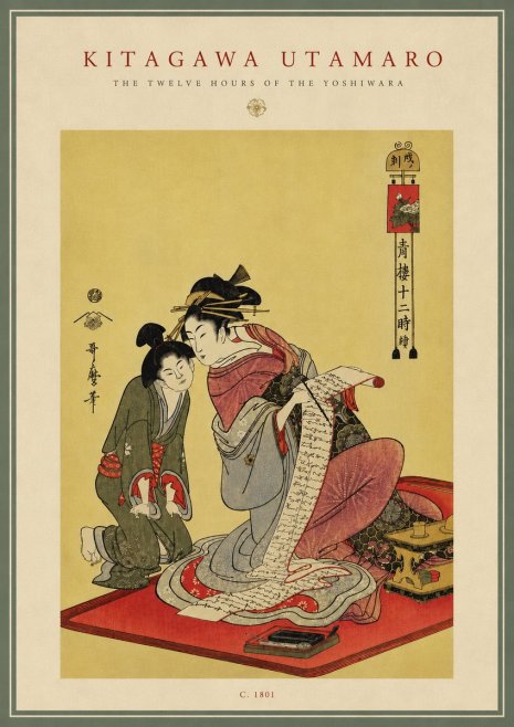 Kitagawa Utamaro The Twelve Hours of the Yoshiwara No6 - Plakát