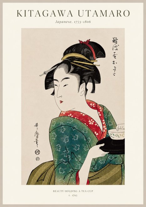 Kitagawa Utamaro Beauty Holding a Tea Cup No1 - Plakát