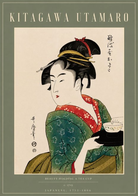 Kitagawa Utamaro Beauty Holding a Tea Cup No4 - Plakát