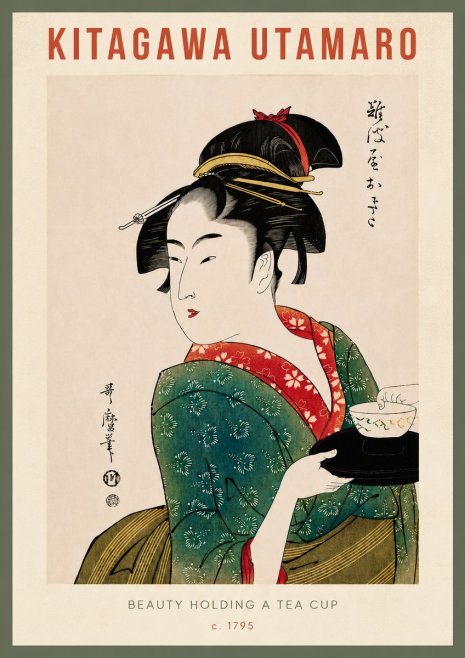 Kitagawa Utamaro Beauty Holding a Tea Cup No6 - Plakát