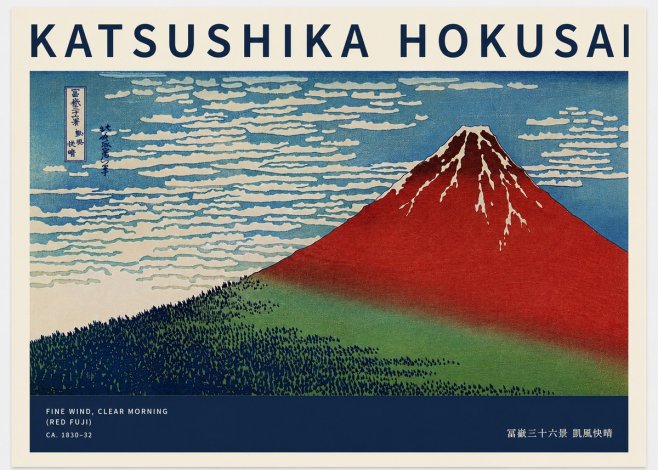 Katsushika Hokusai Fine Wind, Clear Morning (Red Fuji) I No2 - Plakát