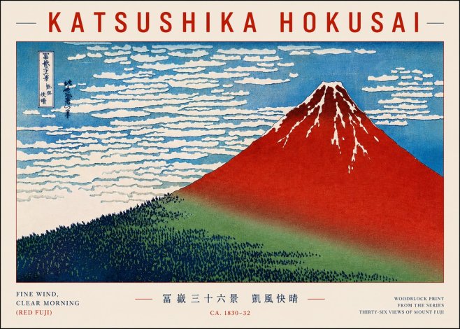 Katsushika Hokusai Fine Wind, Clear Morning (Red Fuji) I No5 - Plakát