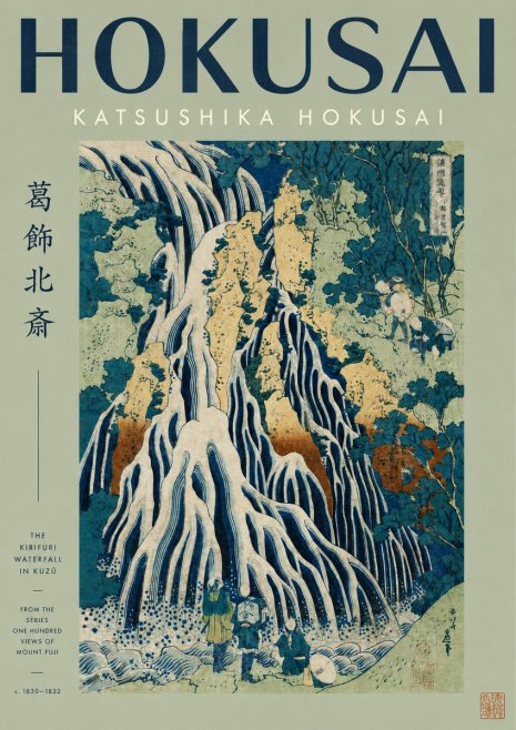 Katsushika Hokusai The Kirifuri Waterfall in Kuzū from the Series One Hundred Views of Mount Fuji No2 - Plakát