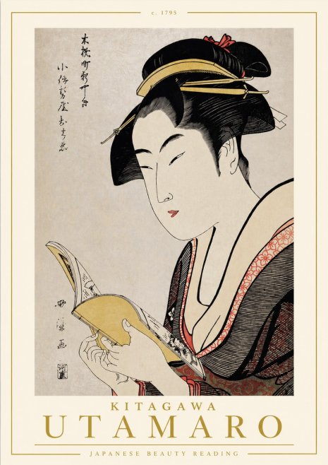 Kitagawa Utamaro Japanese Beauty Reading No4 - Plakát