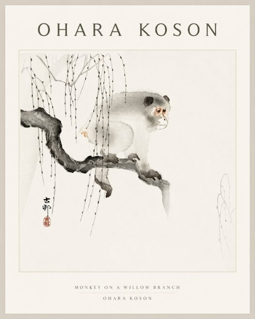 Ohara Koson Monkey on a Willow Branch No1 - Plakát