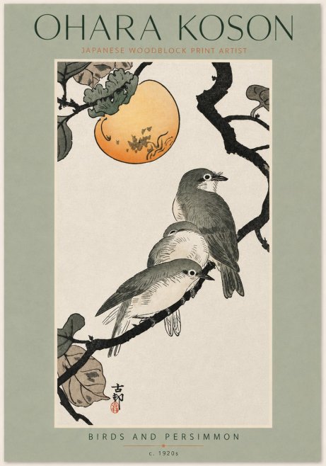 Ohara Koson Birds and Persimmon No5 - Plakát