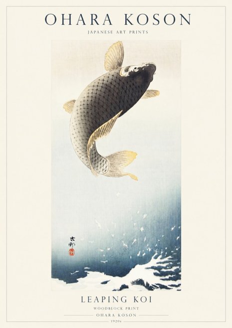 Ohara Koson Leaping Koi I No1 - Plakát