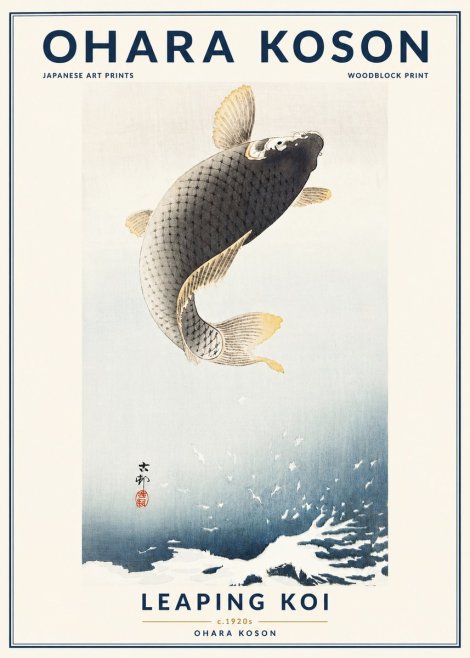Ohara Koson Leaping Koi I No4 - Plakát