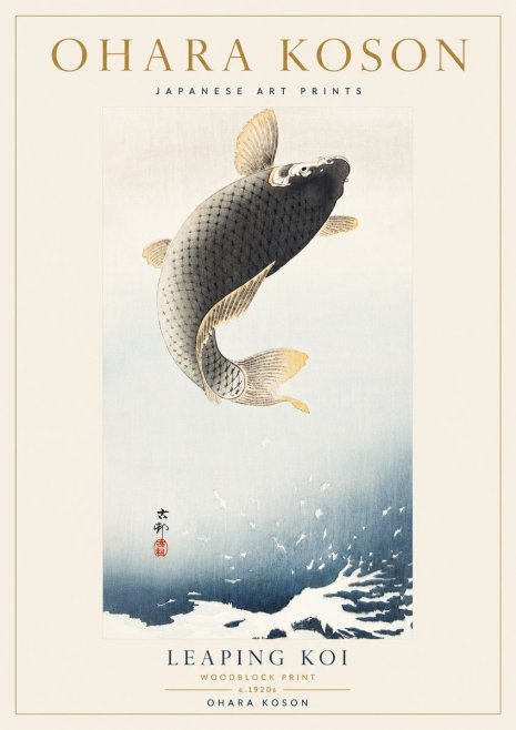 Ohara Koson Leaping Koi I No5 - Plakát