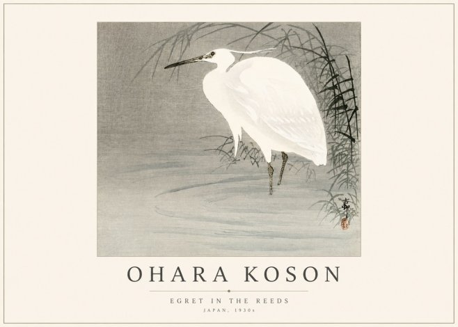 Ohara Koson Egret in the Reeds No1 - Plakát
