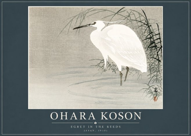 Ohara Koson Egret in the Reeds No4 - Plakát