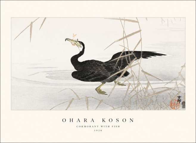 Ohara Koson Cormorant with Fish No1 - Plakát