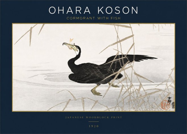 Ohara Koson Cormorant with Fish No2 - Plakát