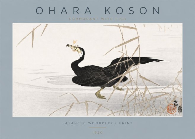 Ohara Koson Cormorant with Fish No4 - Plakát