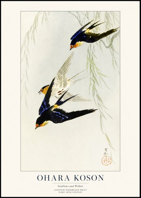 Ohara Koson Swallows and Willow I No1 - Plakát