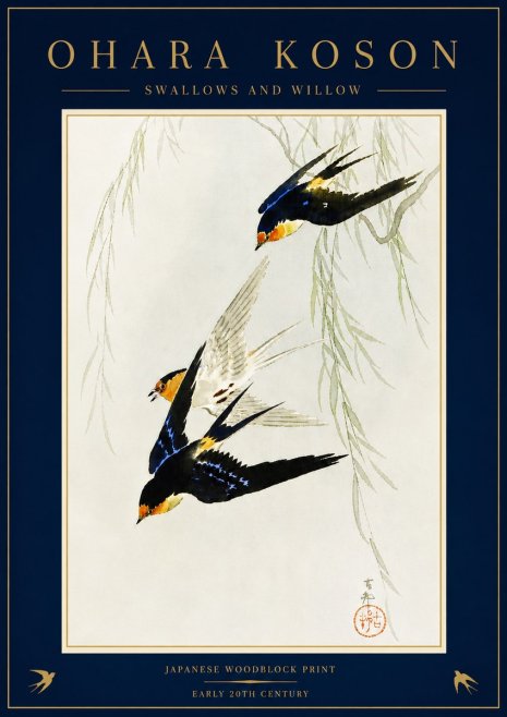 Ohara Koson Swallows and Willow I No5 - Plakát