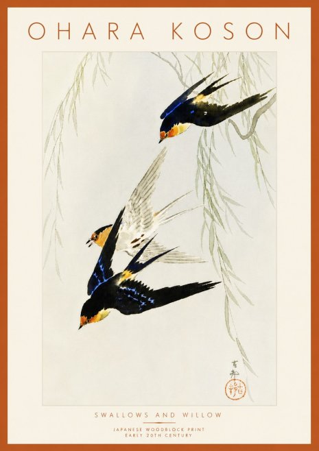 Ohara Koson Swallows and Willow I No6 - Plakát
