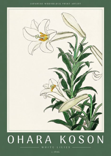Ohara Koson White Lilies No2 - Plakát