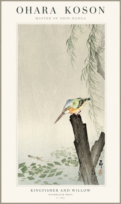 Ohara Koson Kingfisher and Willow No1 - Plakát