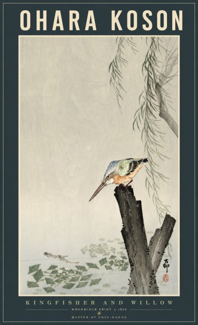 Ohara Koson Kingfisher and Willow No2 - Plakát
