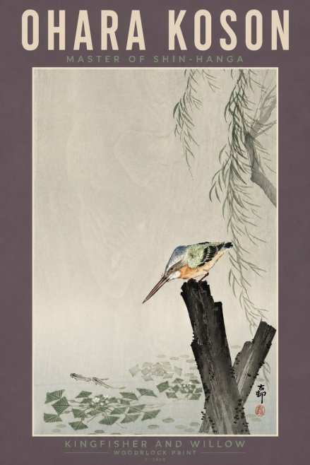 Ohara Koson Kingfisher and Willow No4 - Plakát