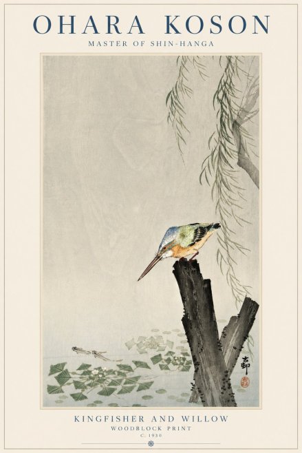 Ohara Koson Kingfisher and Willow No5 - Plakát