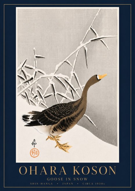 Ohara Koson Goose in Snow No6 - Plakát