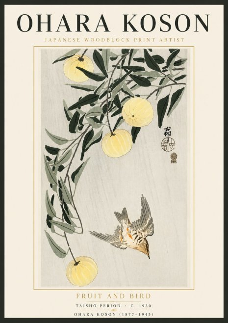 Ohara Koson Fruit and Bird No5 - Plakát