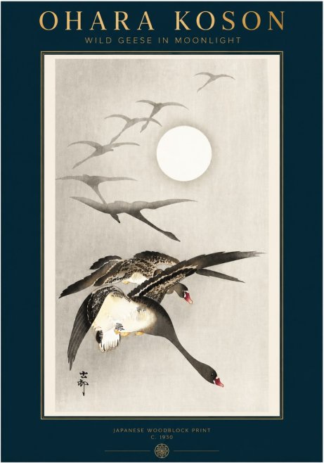 Ohara Koson Wild Geese in Moonlight I No3 - Plakát