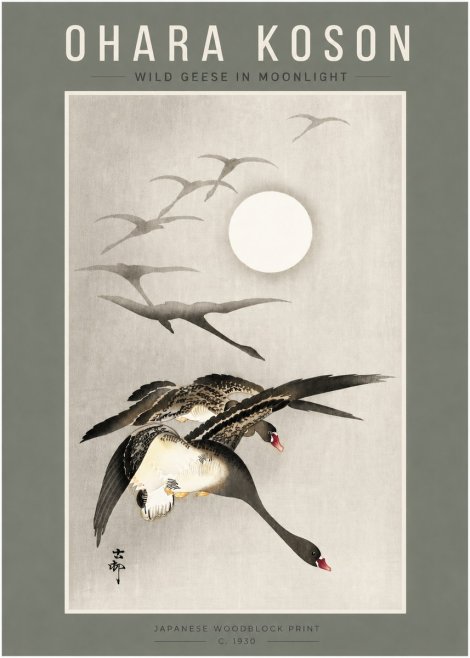 Ohara Koson Wild Geese in Moonlight I No4 - Plakát