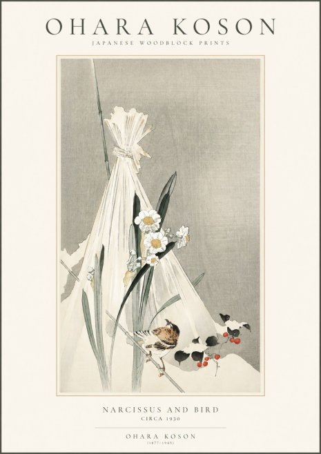 Ohara Koson Narcissus and Bird No1 - Plakát