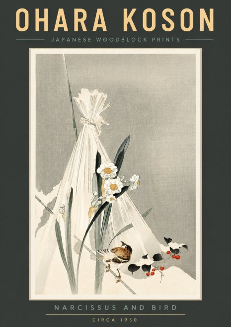 Ohara Koson Narcissus and Bird No2 - Plakát