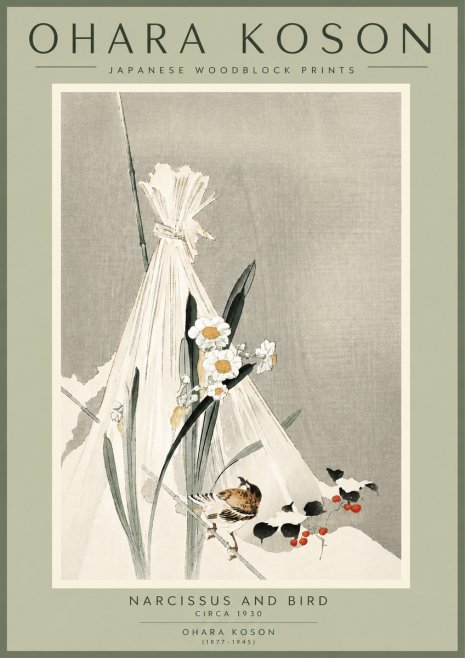 Ohara Koson Narcissus and Bird No5 - Plakát