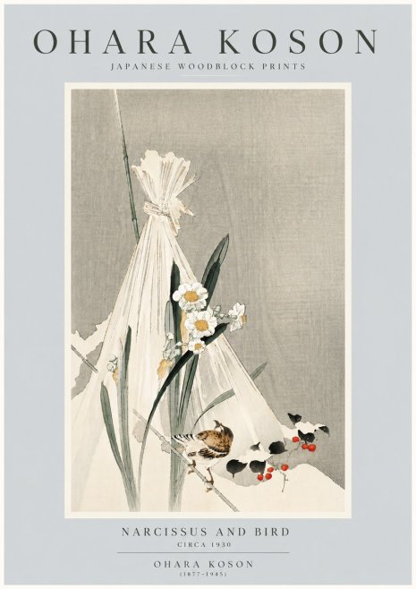Ohara Koson Narcissus and Bird No6 - Plakát