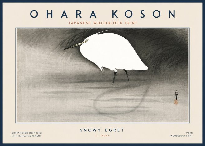 Ohara Koson Snowy Egret No6 - Plakát
