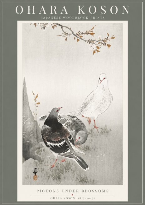 Ohara Koson Pigeons Under Blossoms No2 - Plakát