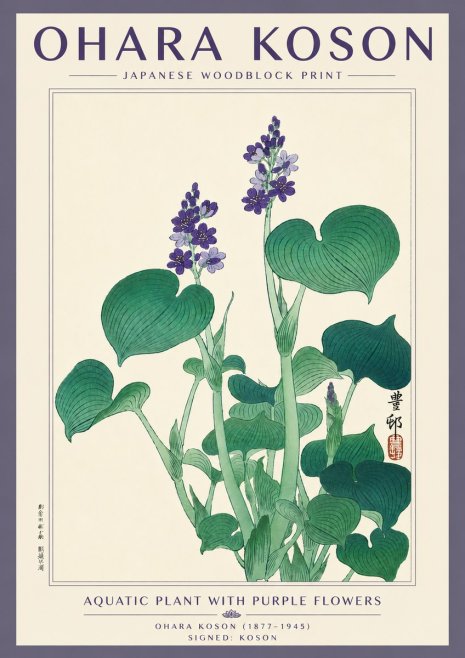 Ohara Koson Aquatic Plant with Purple Flowers No5 - Plakát