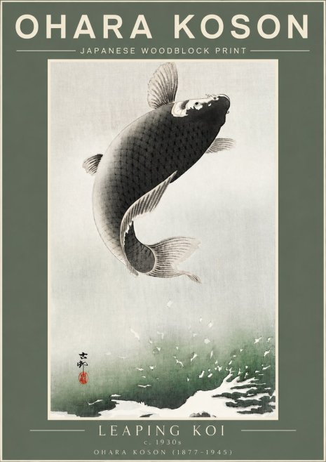 Ohara Koson Leaping Koi II No2 - Plakát