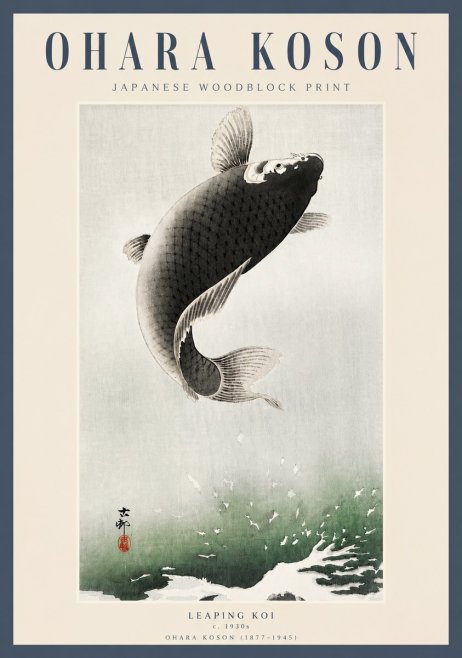 Ohara Koson Leaping Koi II No3 - Plakát