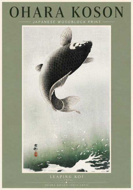 Ohara Koson Leaping Koi II No4 - Plakát