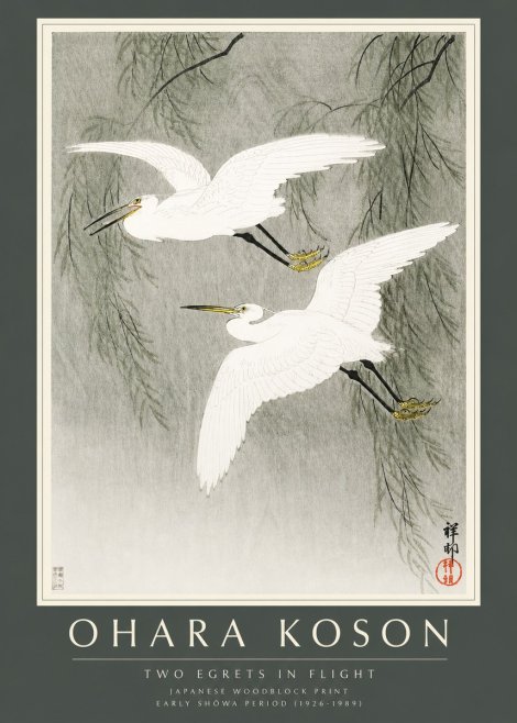 Ohara Koson Two Egrets in Flight No2 - Plakát