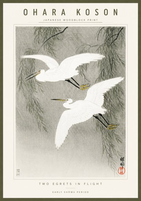 Ohara Koson Two Egrets in Flight No3 - Plakát
