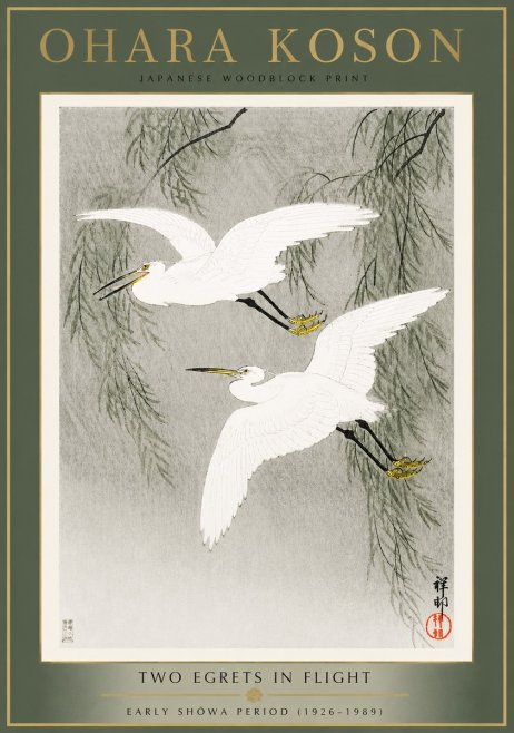 Ohara Koson Two Egrets in Flight No4 - Plakát